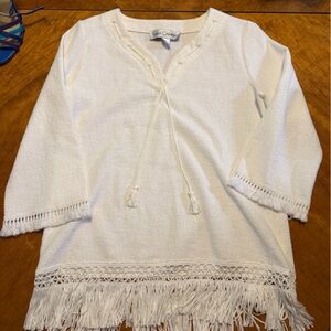 Sara Campbell Cream Textured Fringe Top